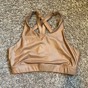 Savvi Metallic Bronze HighNeck Strappy Back Sports Bra Womens Large L Activewear